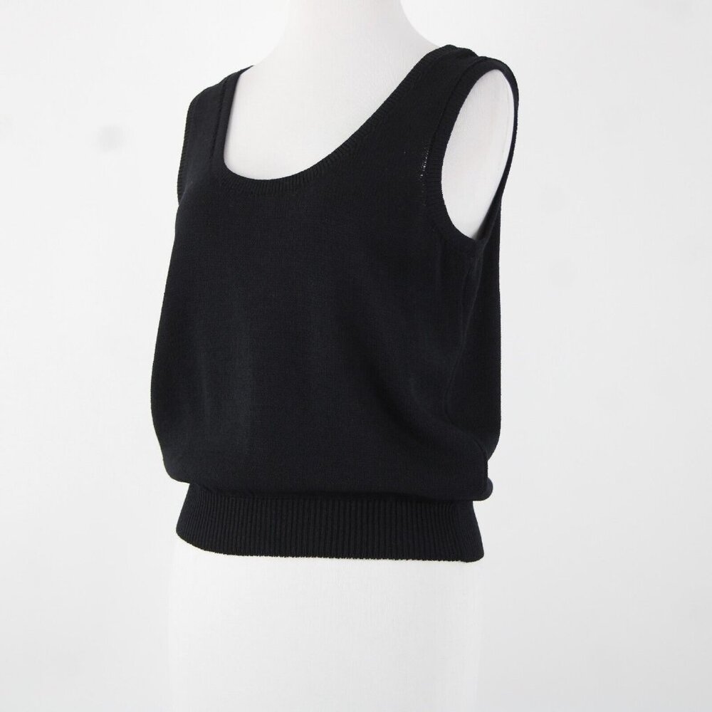 St John Basics Sz M Black Wide Strap Santana Knit Tank Top - Picture 12 of 16